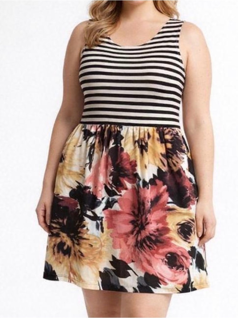 Taylor Black and White Floral print Fit and Flare Sleeveless Tank Dress 14